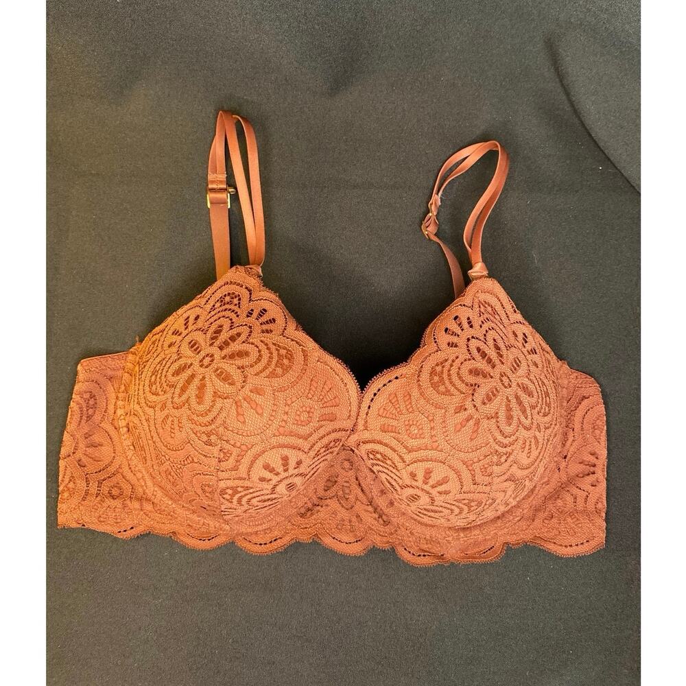AERIE POWER BRA Brown Lace Push Up Convertible Plunge 38D
